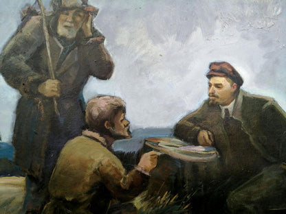 Social realism oil painting Lenin with the peasants Zheleznyy Aleksey Sergeyev