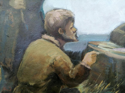 Social realism oil painting Lenin with the peasants Zheleznyy Aleksey Sergeyev
