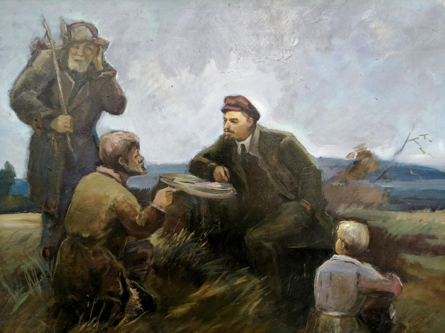 Social realism oil painting Lenin with the peasants Zheleznyy Aleksey Sergeyev