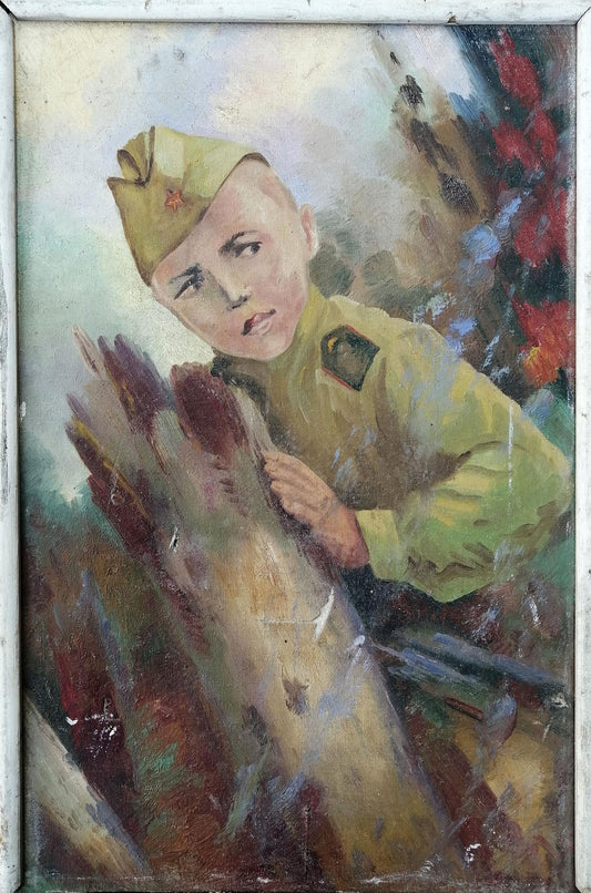 Social realism oil painting Young military Unknown artist