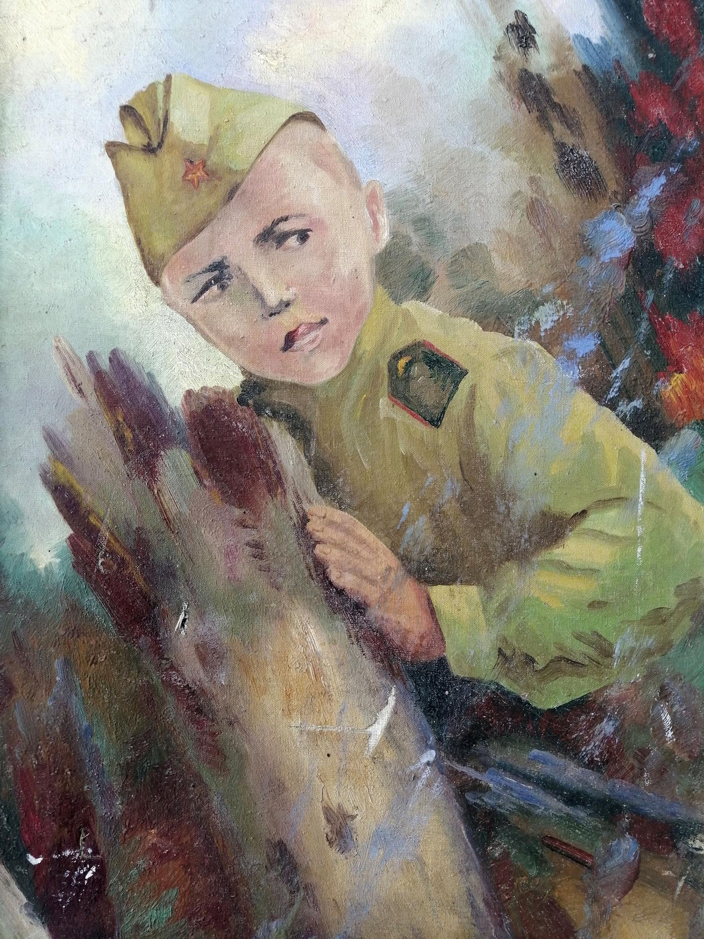 Social realism oil painting Young military Unknown artist