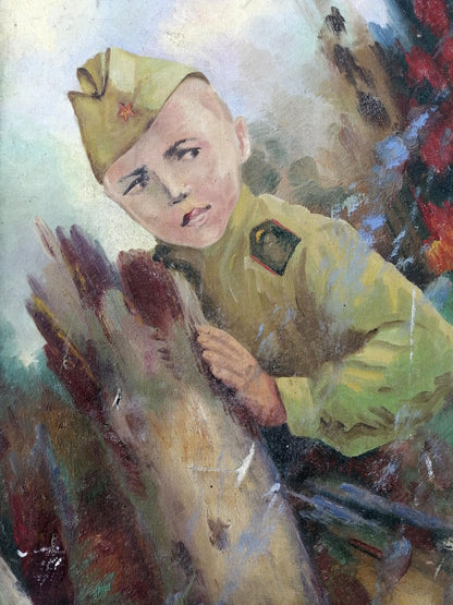 Social realism oil painting Young military Unknown artist