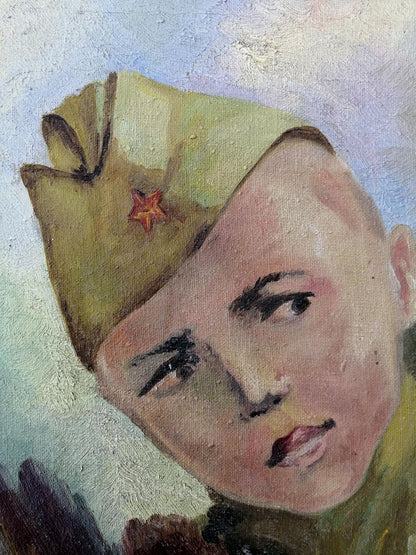 Social realism oil painting Young military Unknown artist