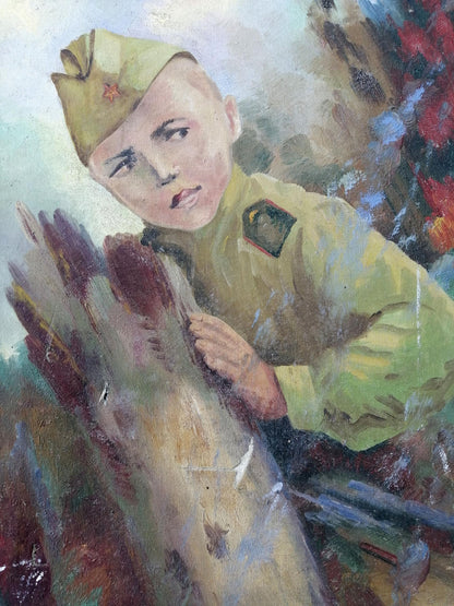 Social realism oil painting Young military Unknown artist