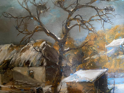 oil winter houses painting