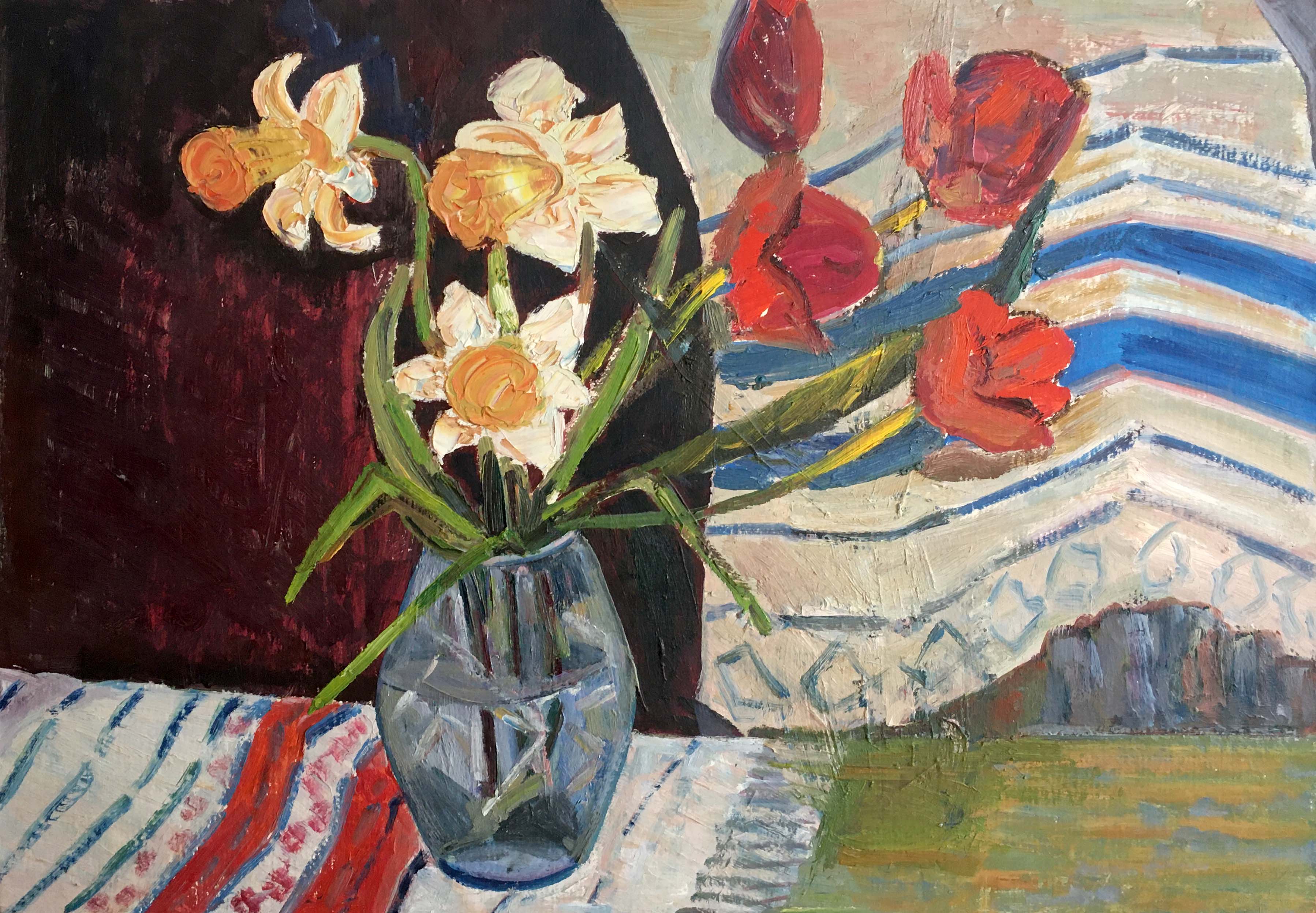 Oil painting Flowers on the table Les' T. S.