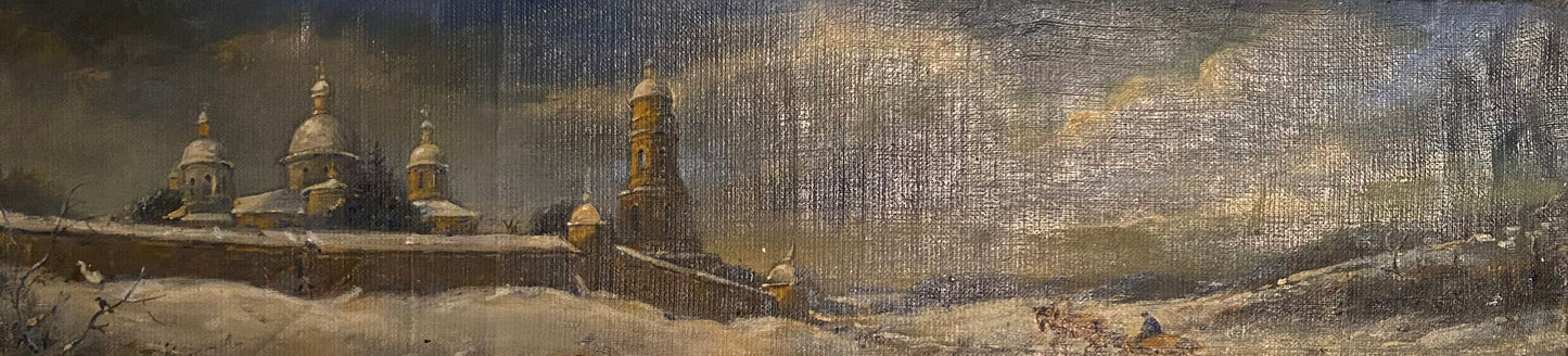 Oil painting Winter landscape and monastery buy