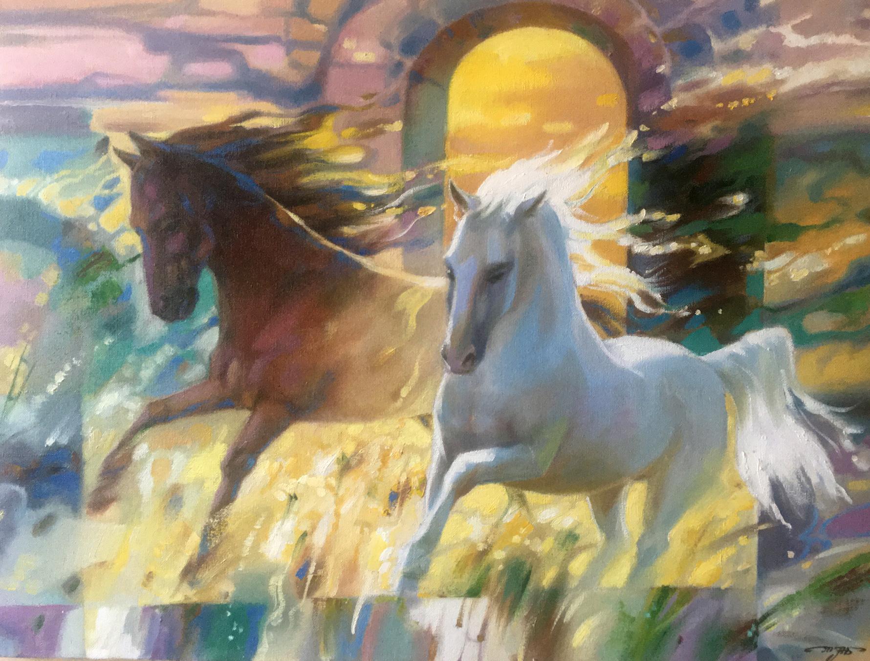 Abstract oil painting Horses Anatoly Borisovich Tarabanov