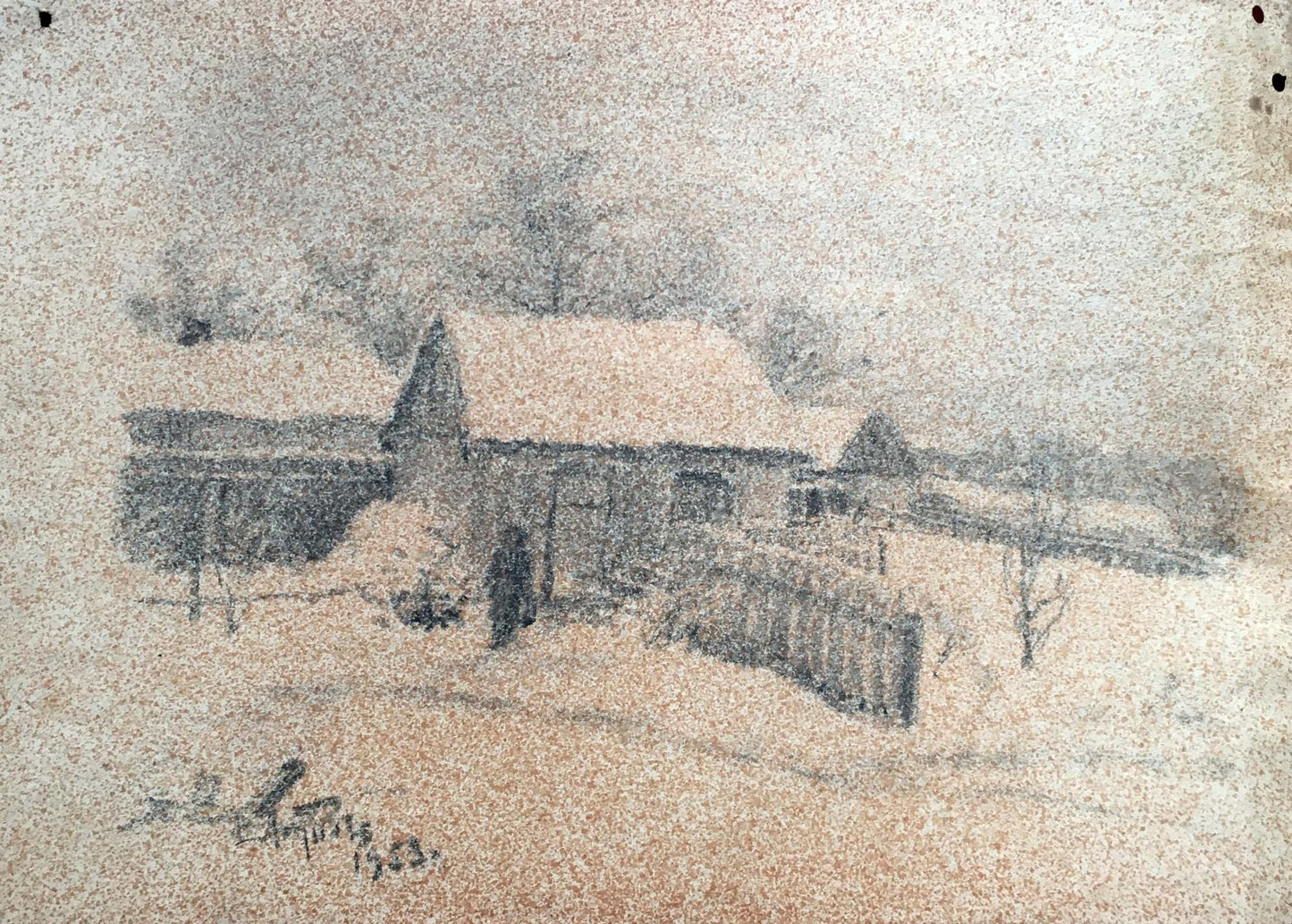 Pencil painting Blizzard in the village Dmitry Lednev