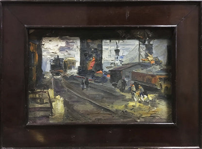 Oil painting At the station Unknown artist