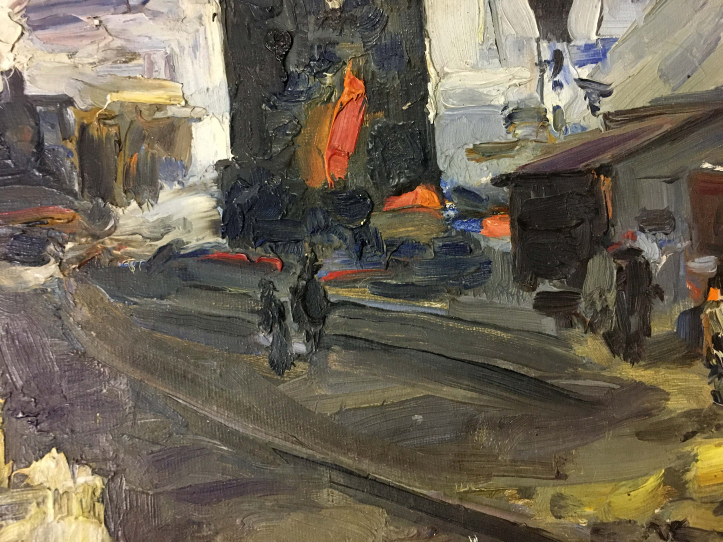 Oil painting At the station Unknown artist