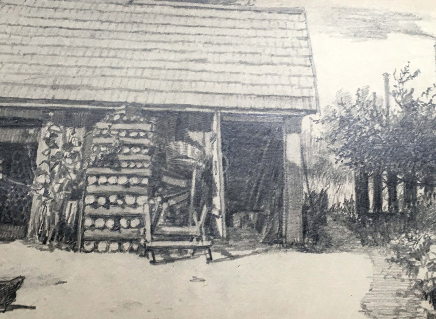 Pencil painting Barn Dmitry Lednev
