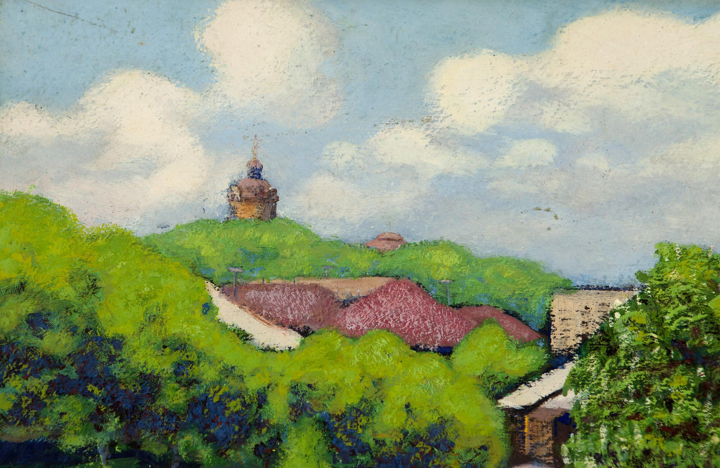 Oil Painting Summer Landscape in the Village
