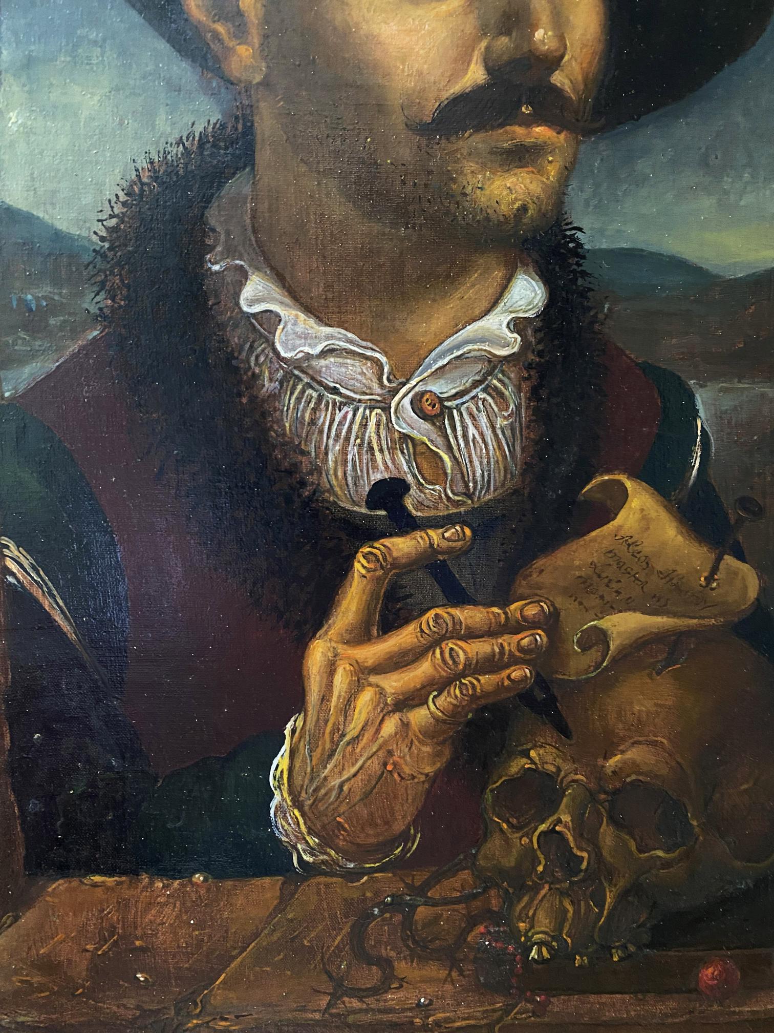 oil portrait man and scull