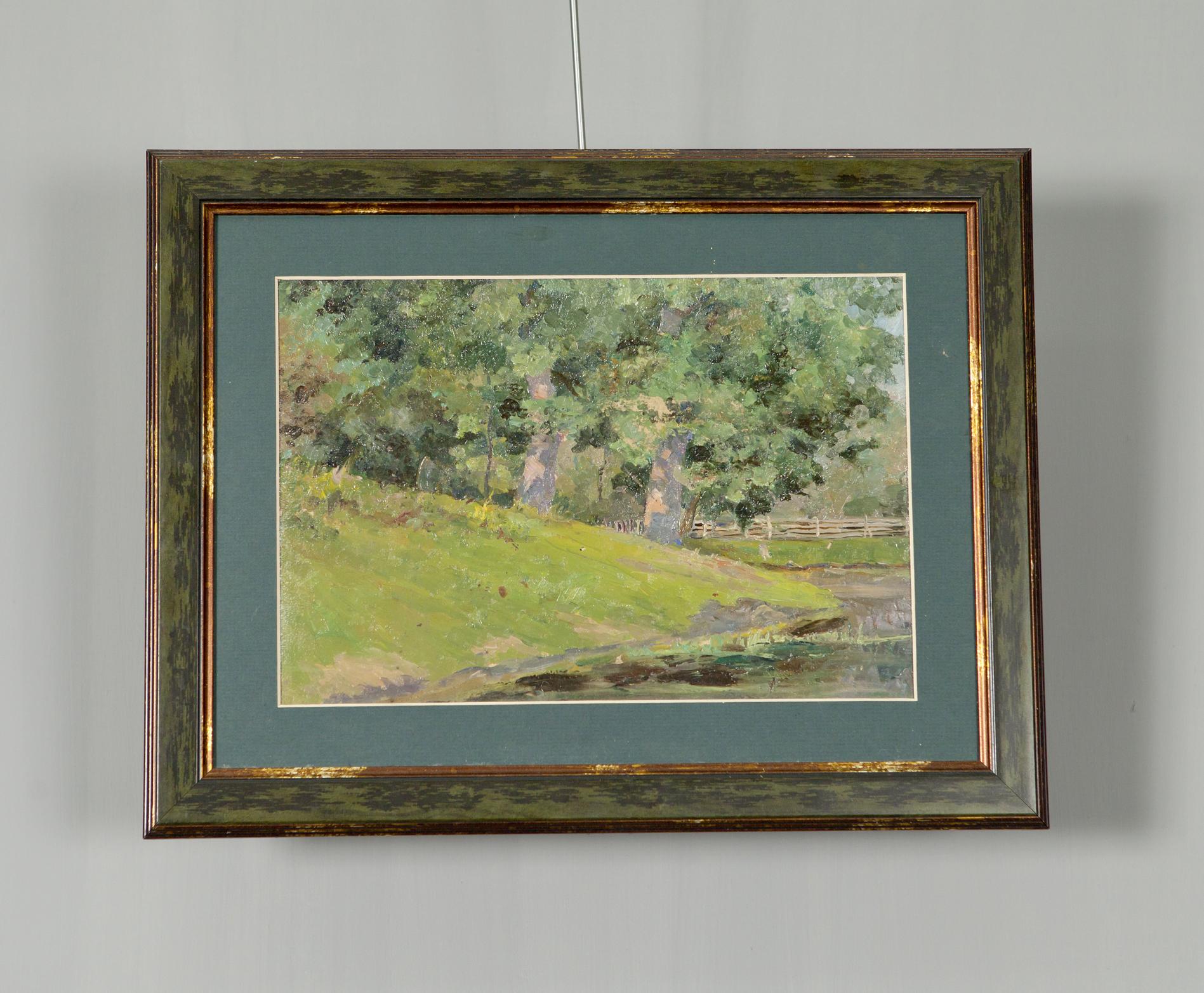 Oil Painting Oaks by the Pond