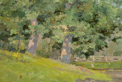 Oil Painting Oaks by the Pond
