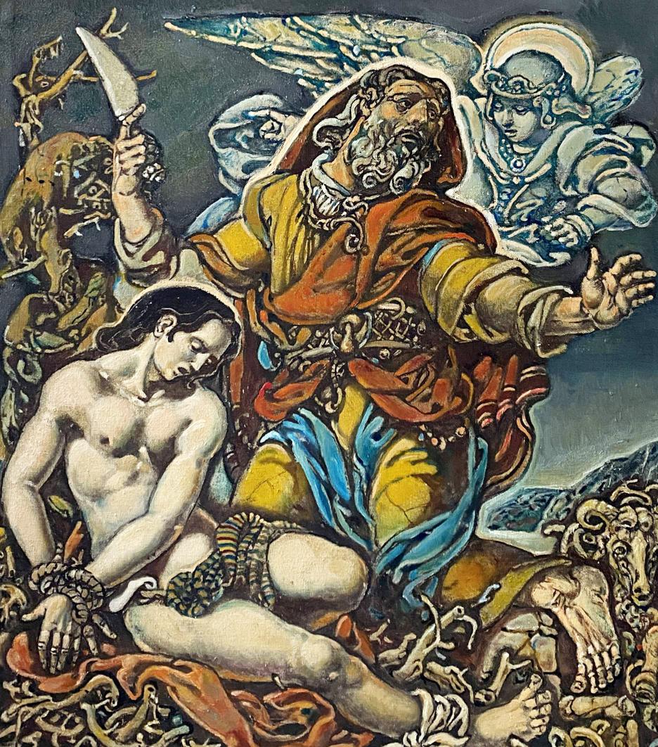 Oil painting Abraham's sacrifice and angels nearby Oleg Litvinov