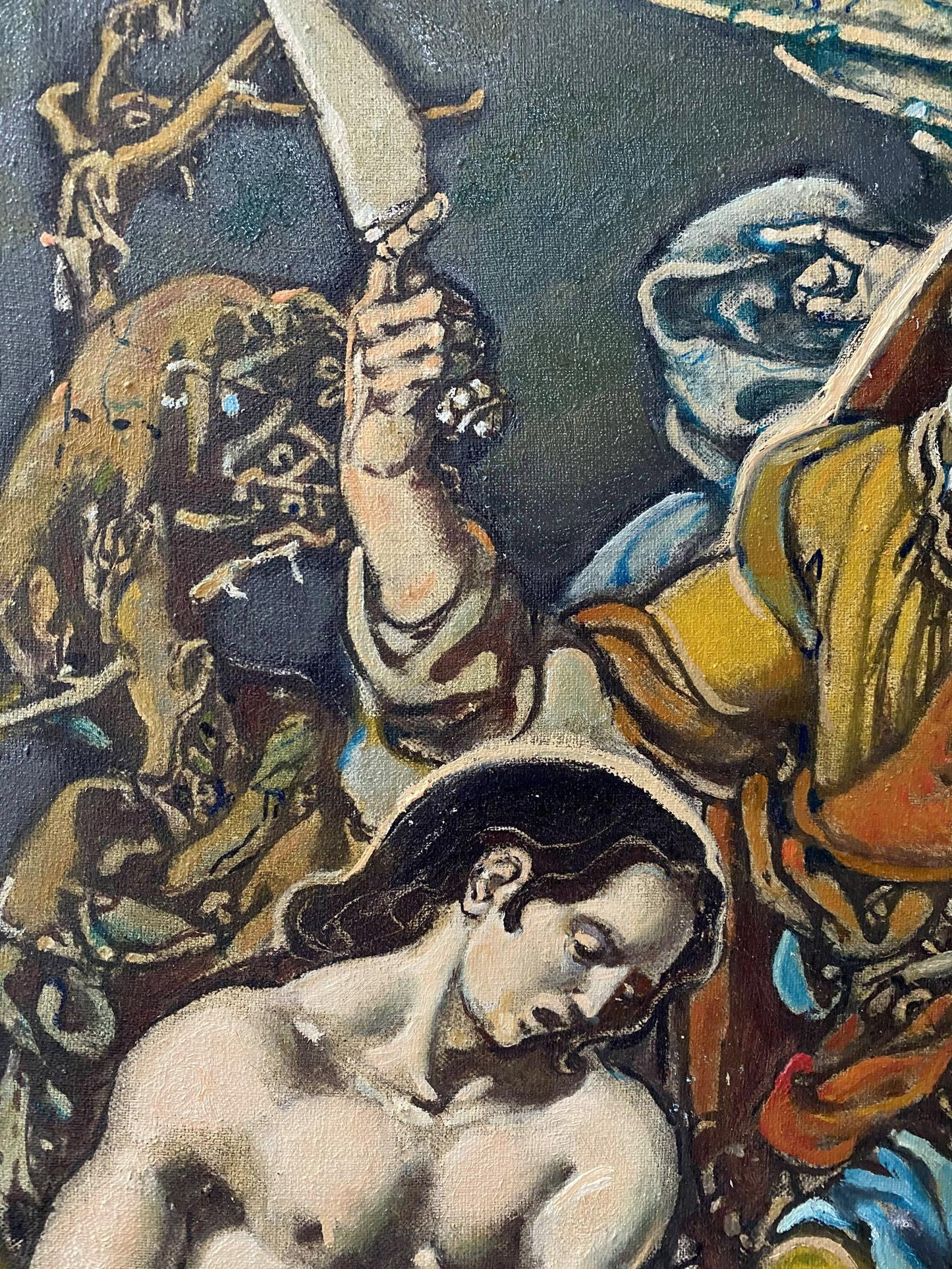 Oil painting Abraham's sacrifice and angels nearby Oleg Litvinov