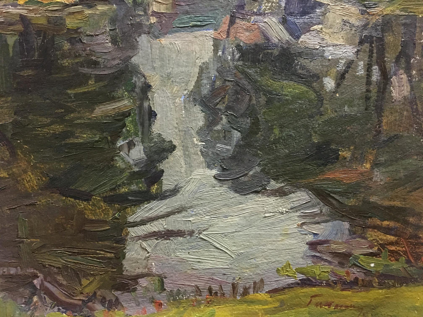 Oil painting River by the village Gantman Moses Faybovich