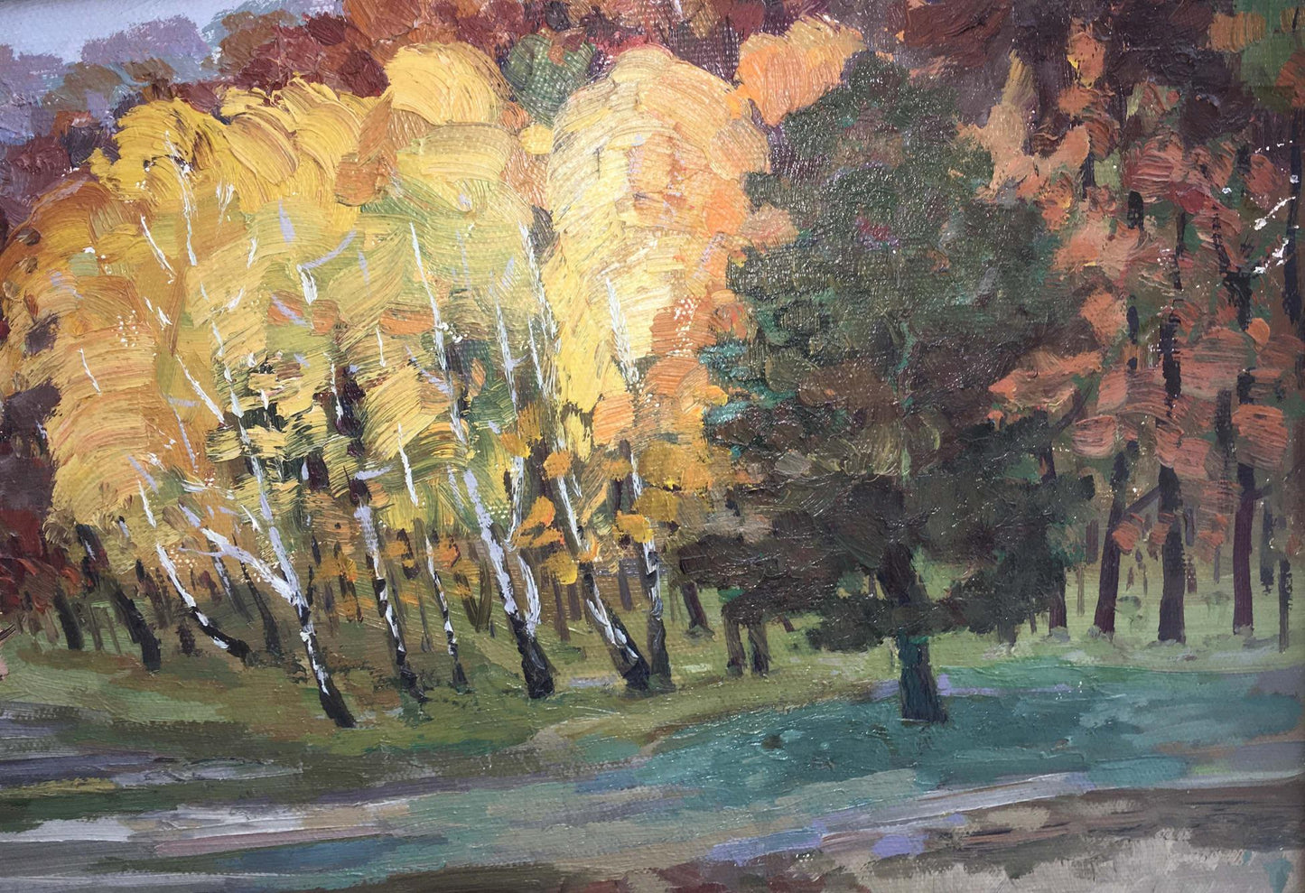 Autumn forest oil painting