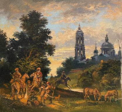 Oil painting Cossacks at the monastery Litvinov Oleg Arkad'yevich x Alexander Arkadievich Litvinov