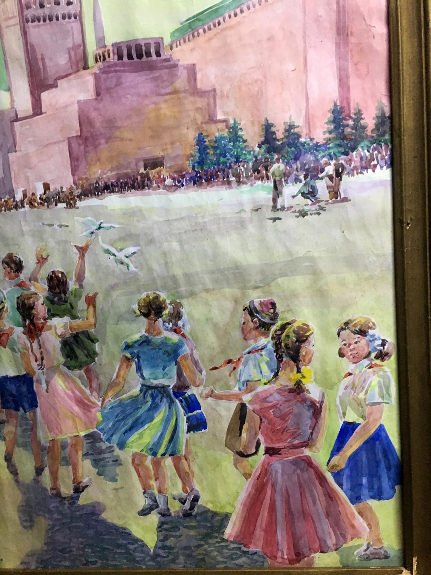 Watercolor painting Children on Red Square Alikberov V.