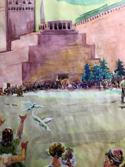 Watercolor painting Children on Red Square Alikberov V.