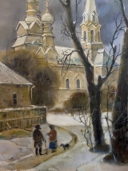 Step into the winter of 2013 with Oleg Arkad'yevich Litvinov's evocative oil painting