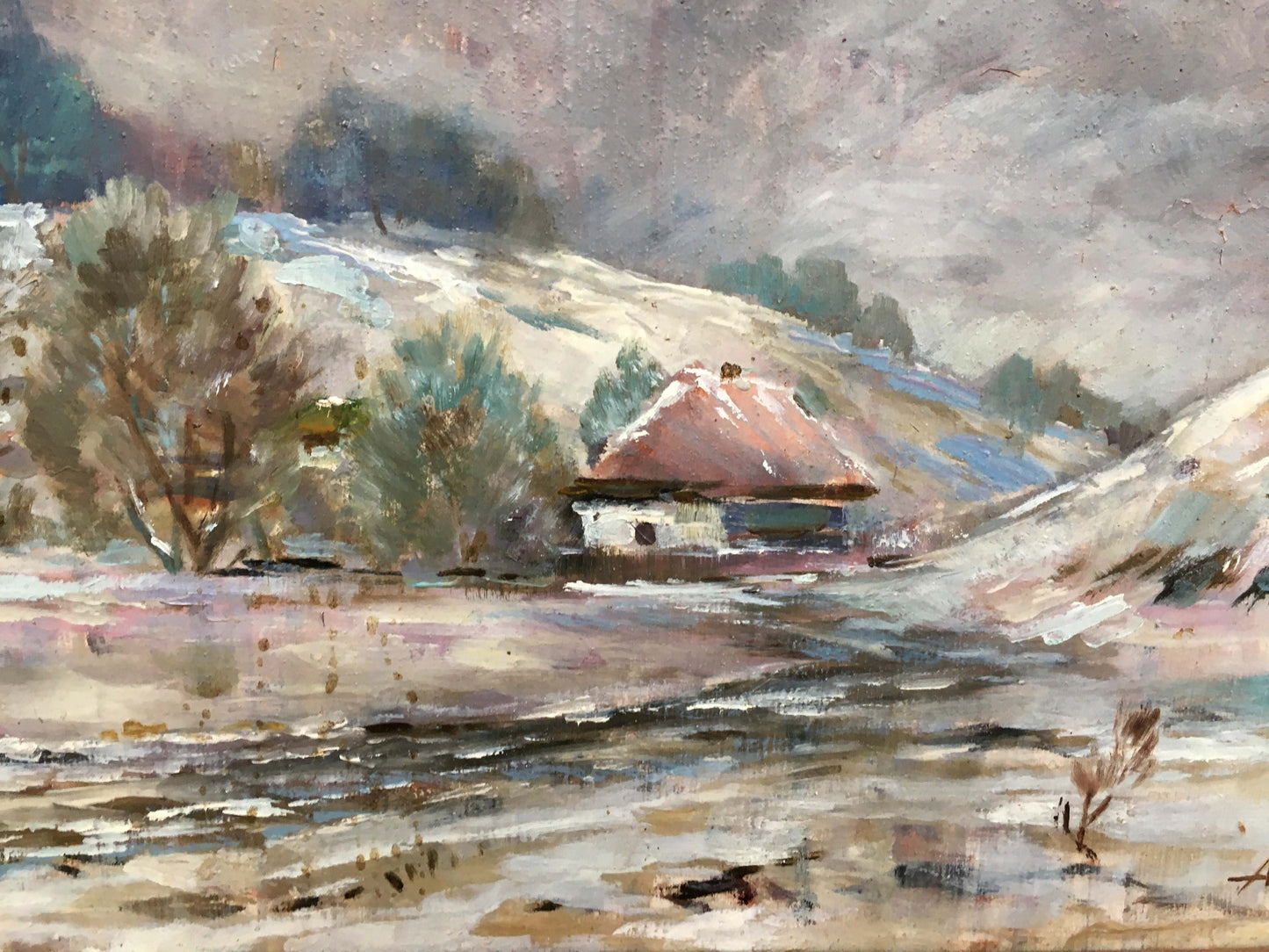 Winter landscape oil painting
