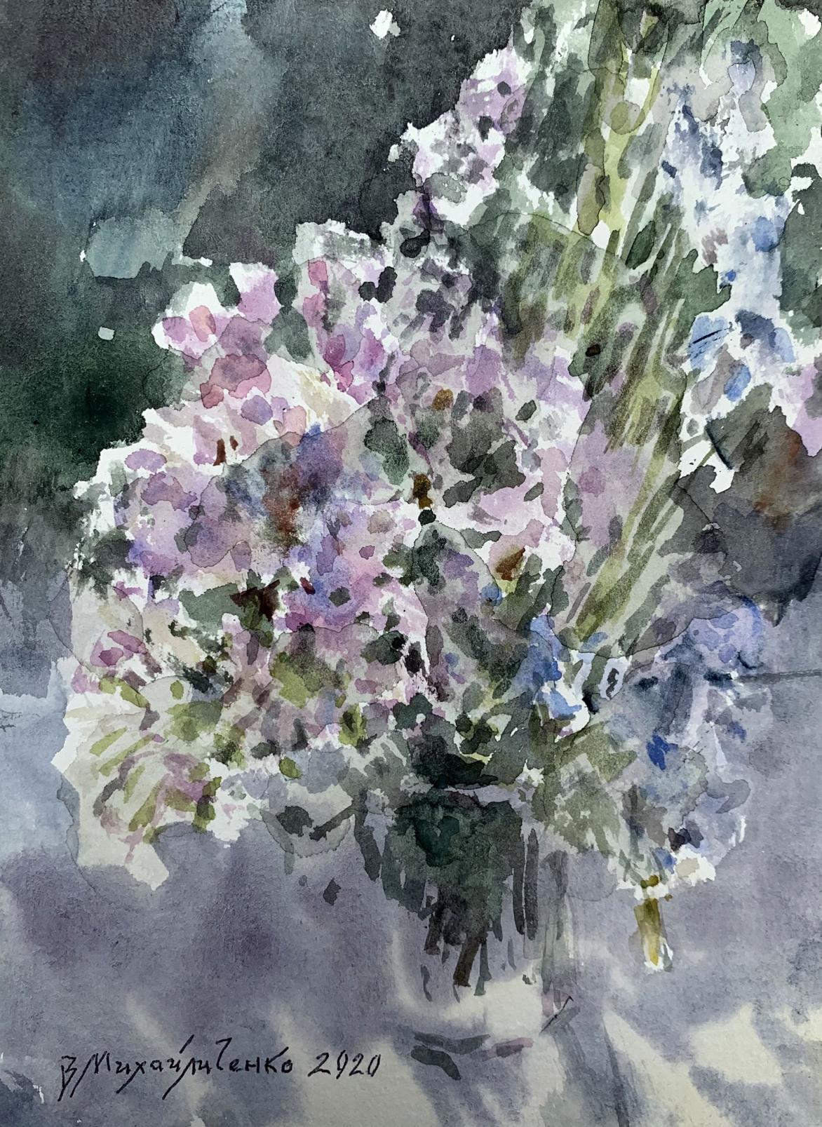 Watercolor painting Lilac bouquet Viktor Mikhailichenko