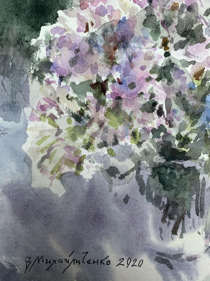 Watercolor painting Lilac bouquet Viktor Mikhailichenko