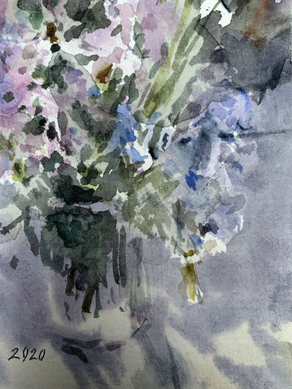 Watercolor painting Lilac bouquet Viktor Mikhailichenko