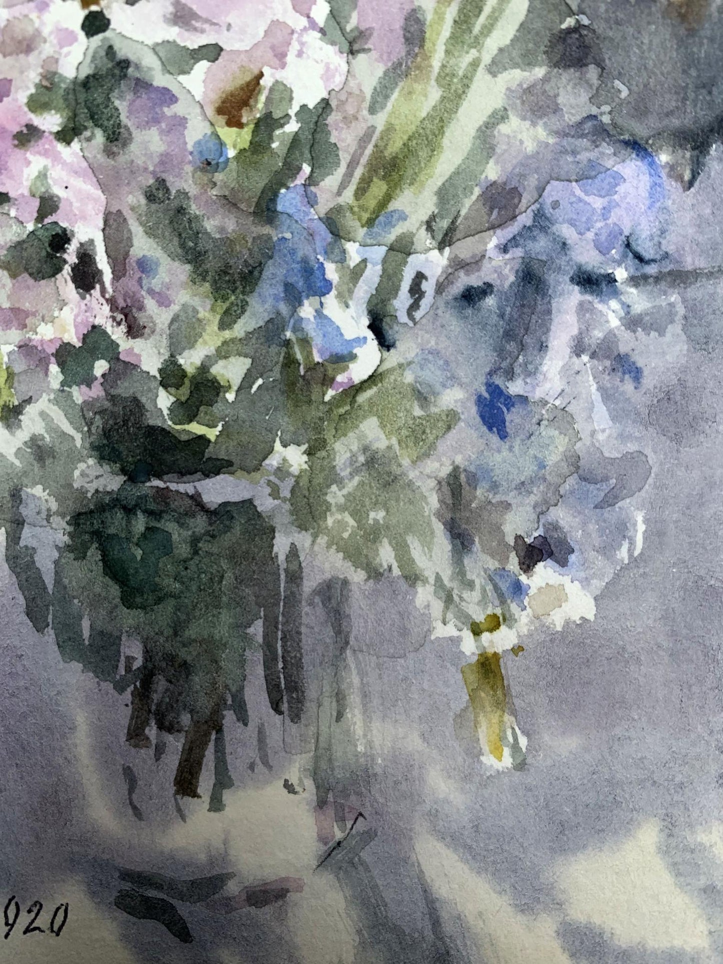 Watercolor painting Lilac bouquet Viktor Mikhailichenko