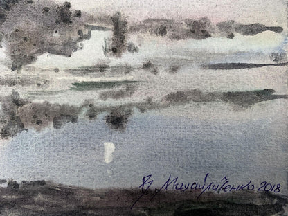 Watercolor painting The fog has risen Viktor Mikhailichenko