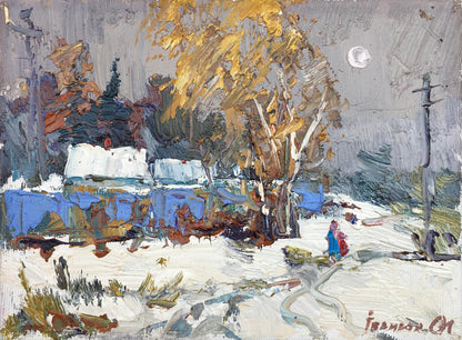 Oil painting Street in the snow Ivanyuk Alex
