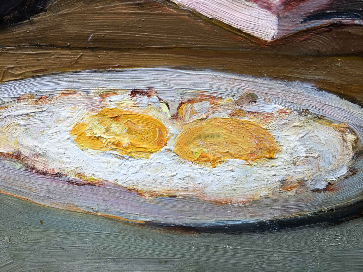 Oil painting food and drink salo eggs vodka bread, borsh Bredyuk Pavel Feodosiyevich