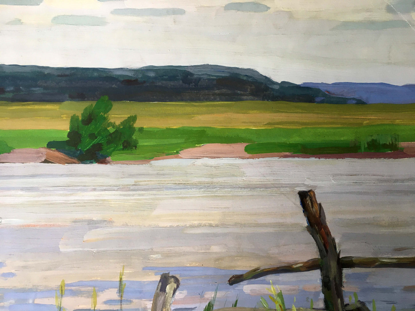 Gouache painting River landscape Vladimir Chernikov