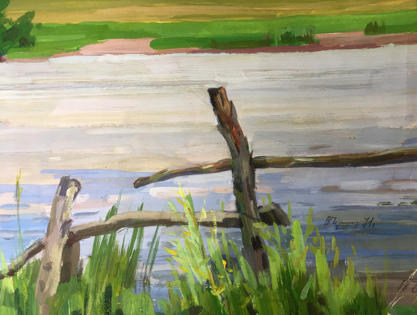 Gouache painting River landscape Vladimir Chernikov