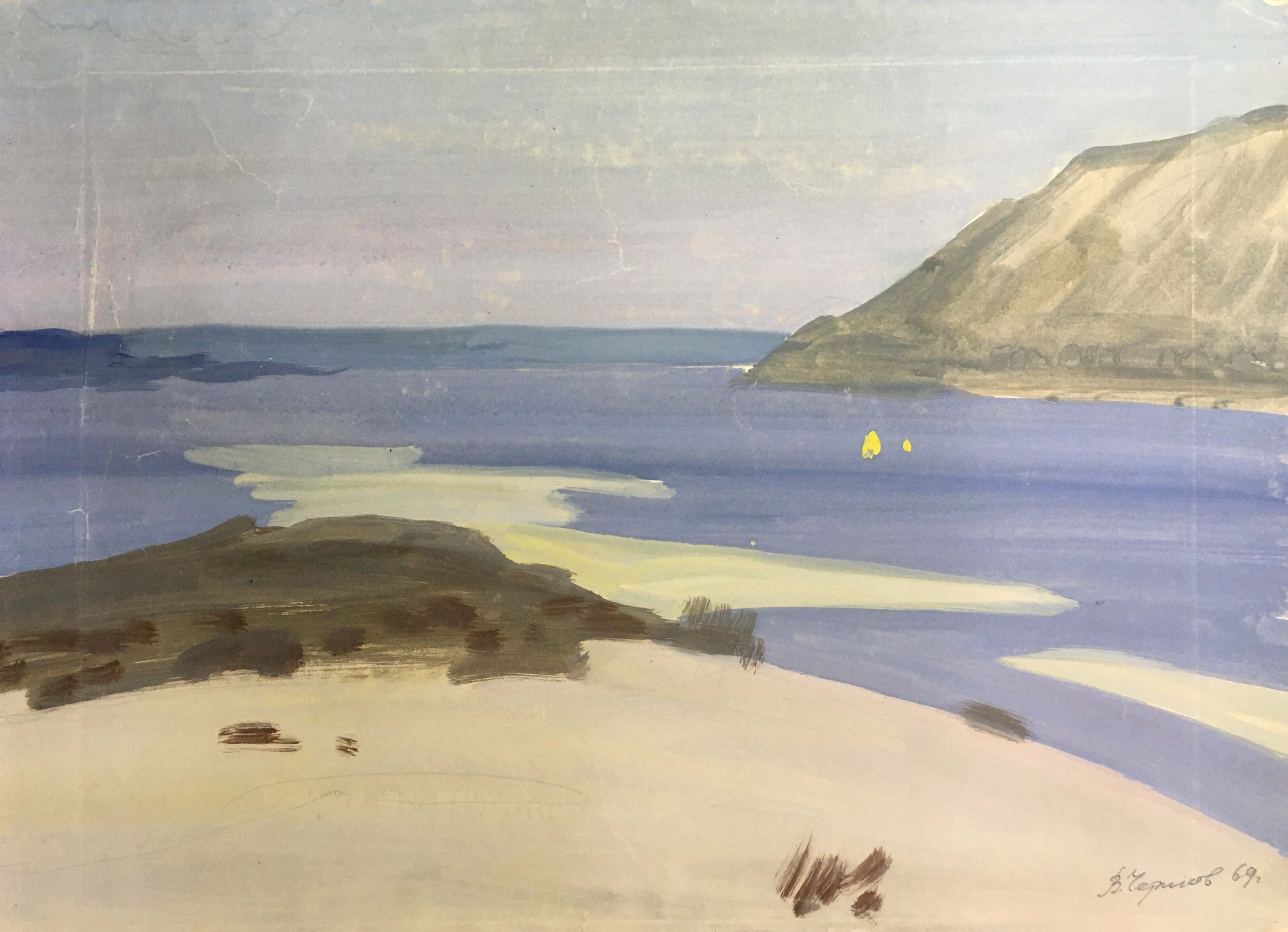 Gouache painting On the shore Vladimir Chernikov