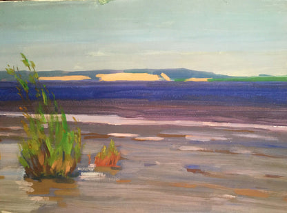 Gouache painting Serene river landscape Vladimir Chernikov