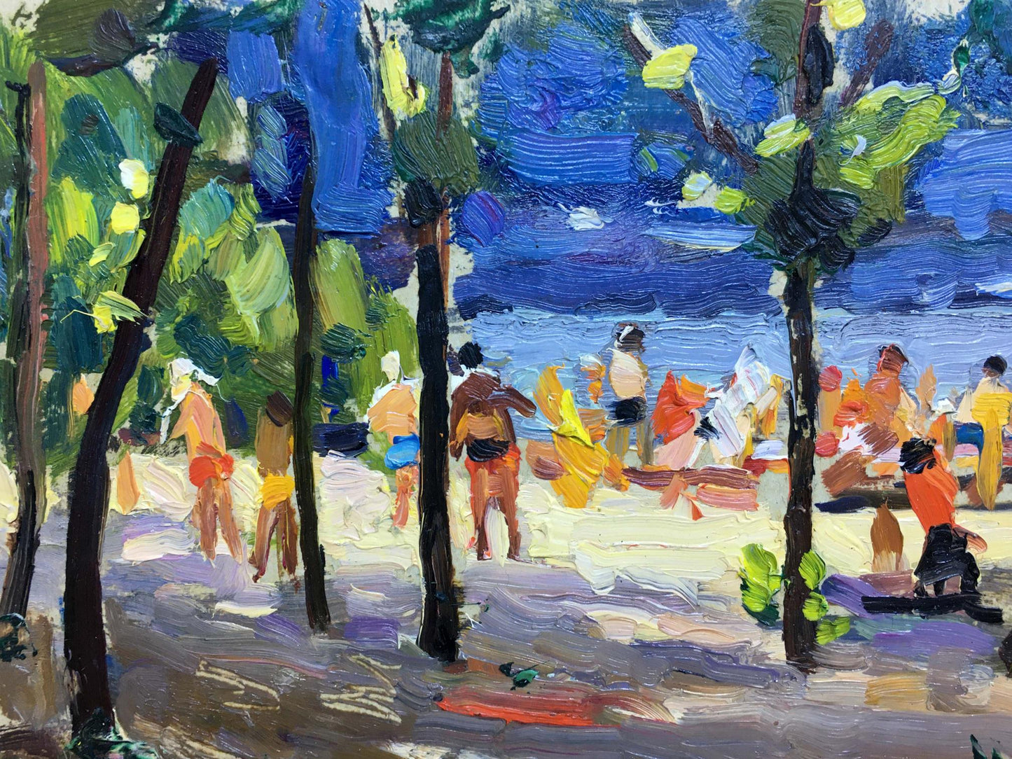 Oil painting People sunbathe Popov I. A.