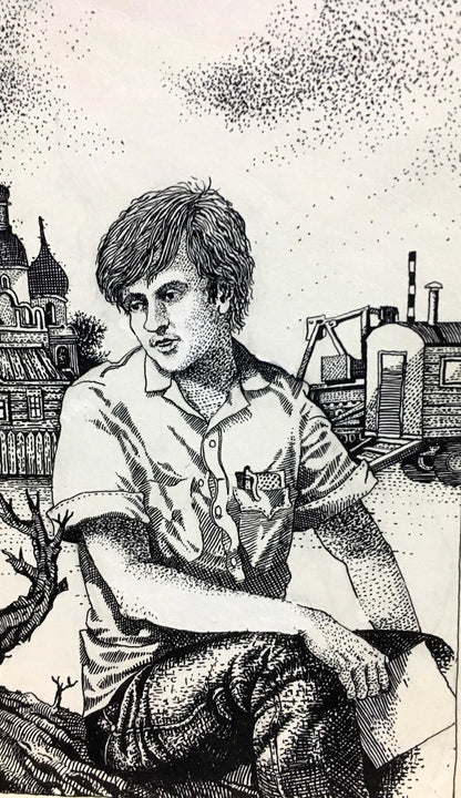 Ink pen painting graphics sketches for a book portrait of a man Litvinov Alexander Semenovich