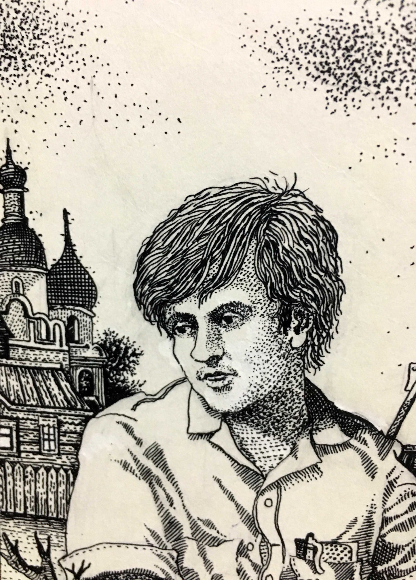 Ink pen painting graphics sketches for a book portrait of a man Litvinov Alexander Semenovich
