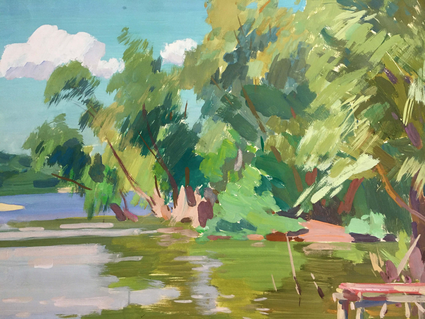 Gouache painting River near the forest Chernikov Vladimir Mikhailovich