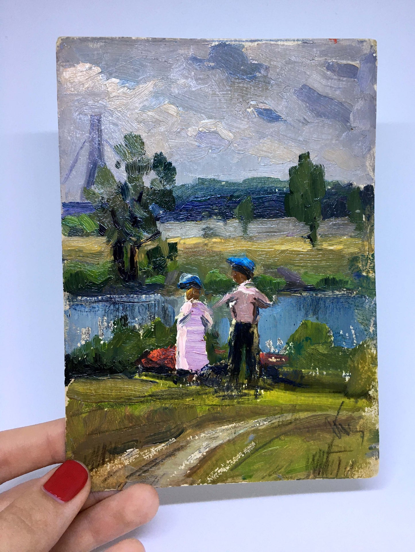 Oil painting Kids by the river Popov I. A.