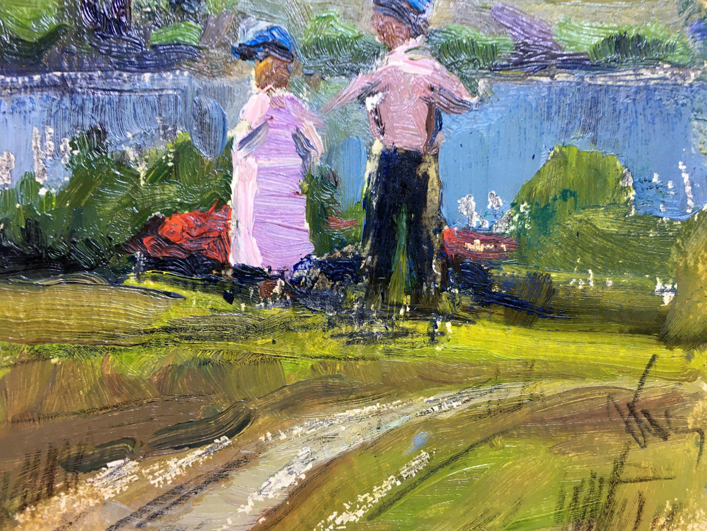 Oil painting Kids by the river Popov I. A.
