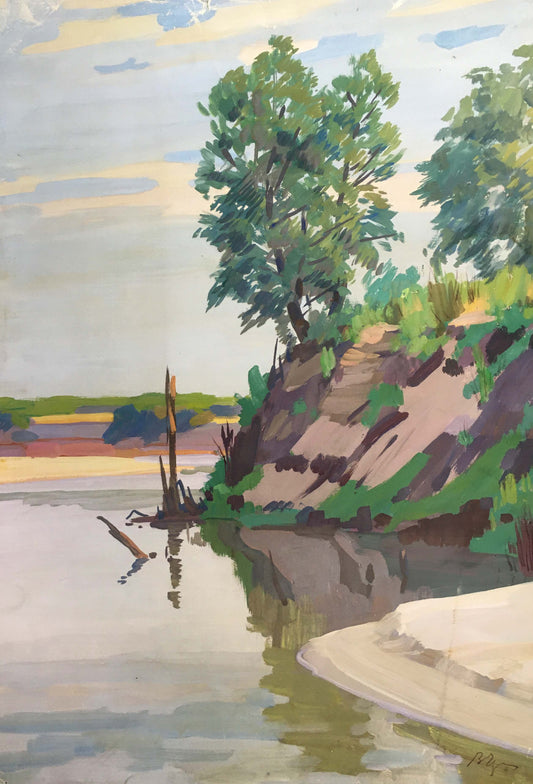 Gouache painting At a lake Chernikov Vladimir Mikhailovich