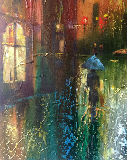 Oil painting Night street Anatoly Borisovich Tarabanov