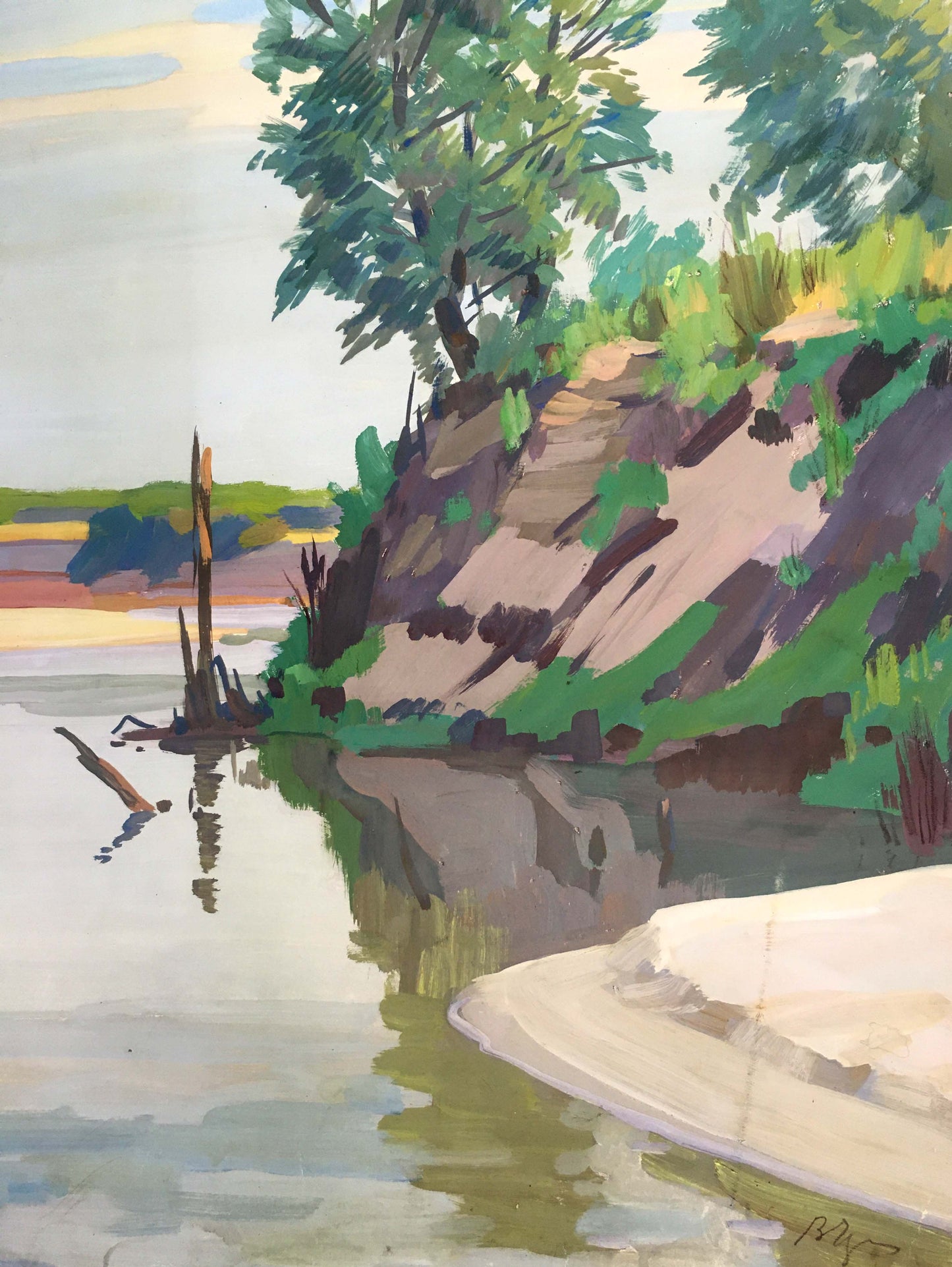 Gouache painting At a lake Chernikov Vladimir Mikhailovich