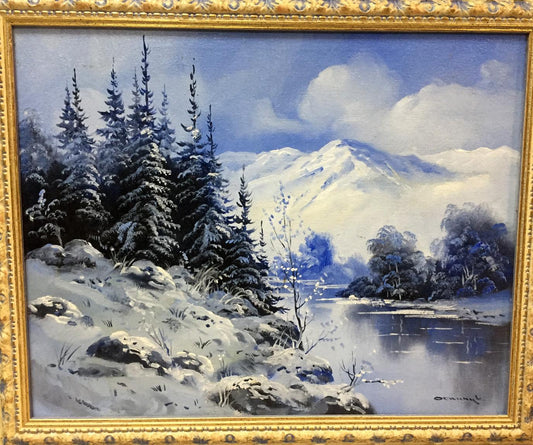 Oil painting Winter landscape original picture painter